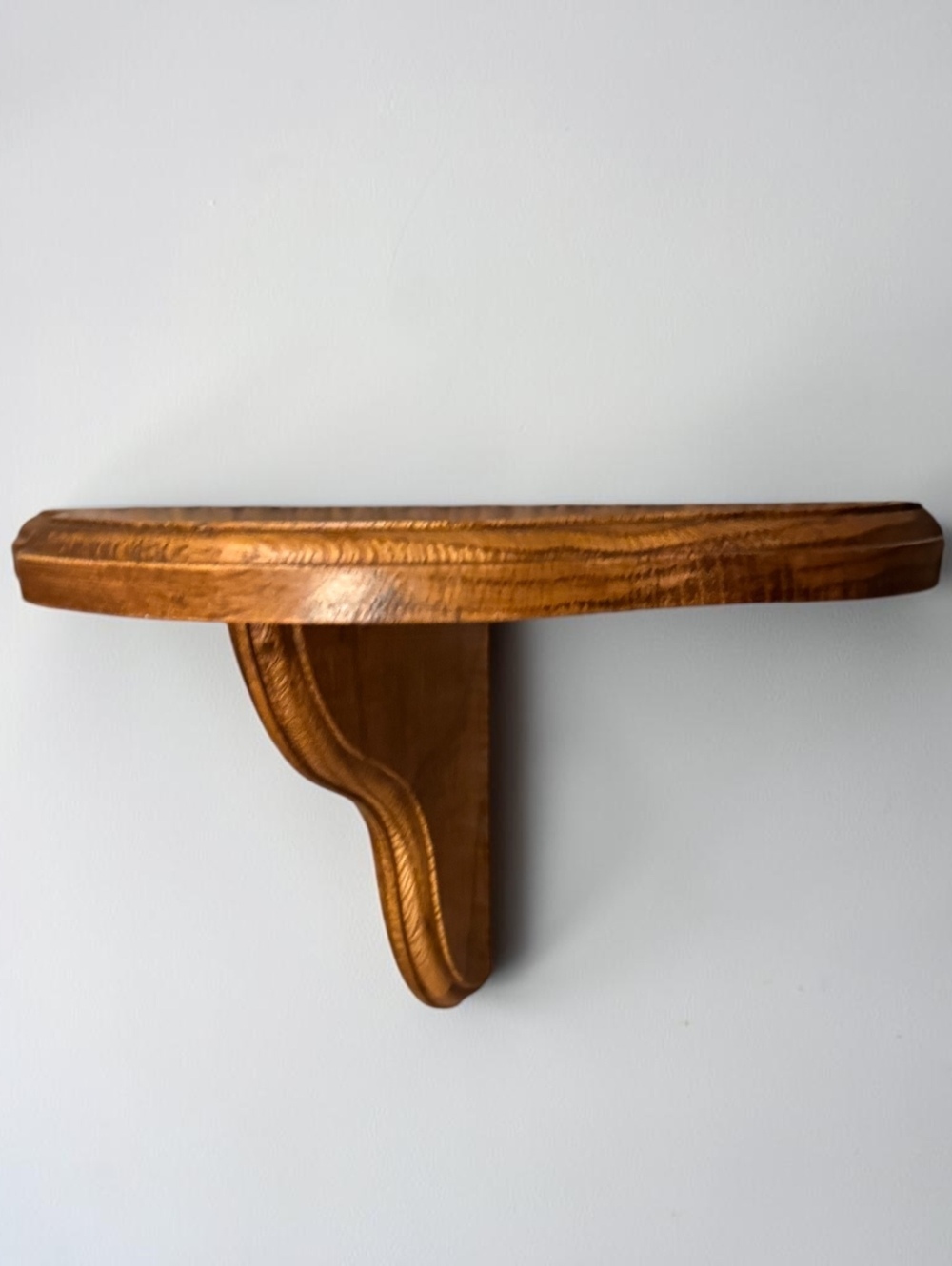 Vintage Wooden Wall Shelf Bracket, Mid-Century Decorative Oak Display